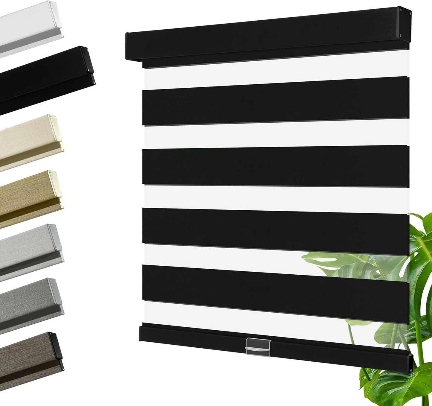 Cordless Zebra Blinds for Windows, Blackout Interior Blinds,Easy to Install,UV Protection,for Offices and Home,Custom Roller Shades, Solid Black, 21" W x 36" H