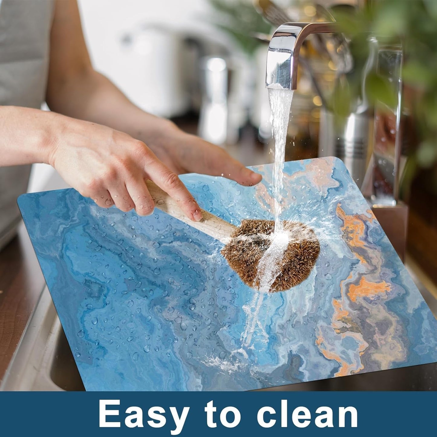 Marble Placemats Set of 6 Blue Marbles Plastic Table Mats Marble Theme Place Mats Wipe Clean Washable Holiday Table Decoration for Indoor Outdoor Party Kitchen Dining