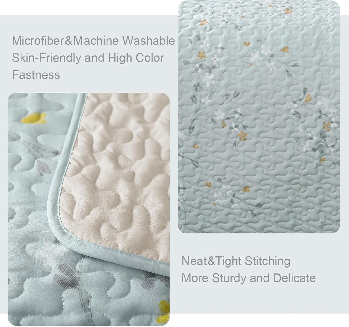 Exclusivo Mezcla Reversible Boho Quilt Set King Size, 3 Pieces Flowers Aqua All Season Bedspreads, Ultra Soft Floral Coverlet Bedding Set with Printed Pattern (1 Quilt, 2 Pillow Shams)