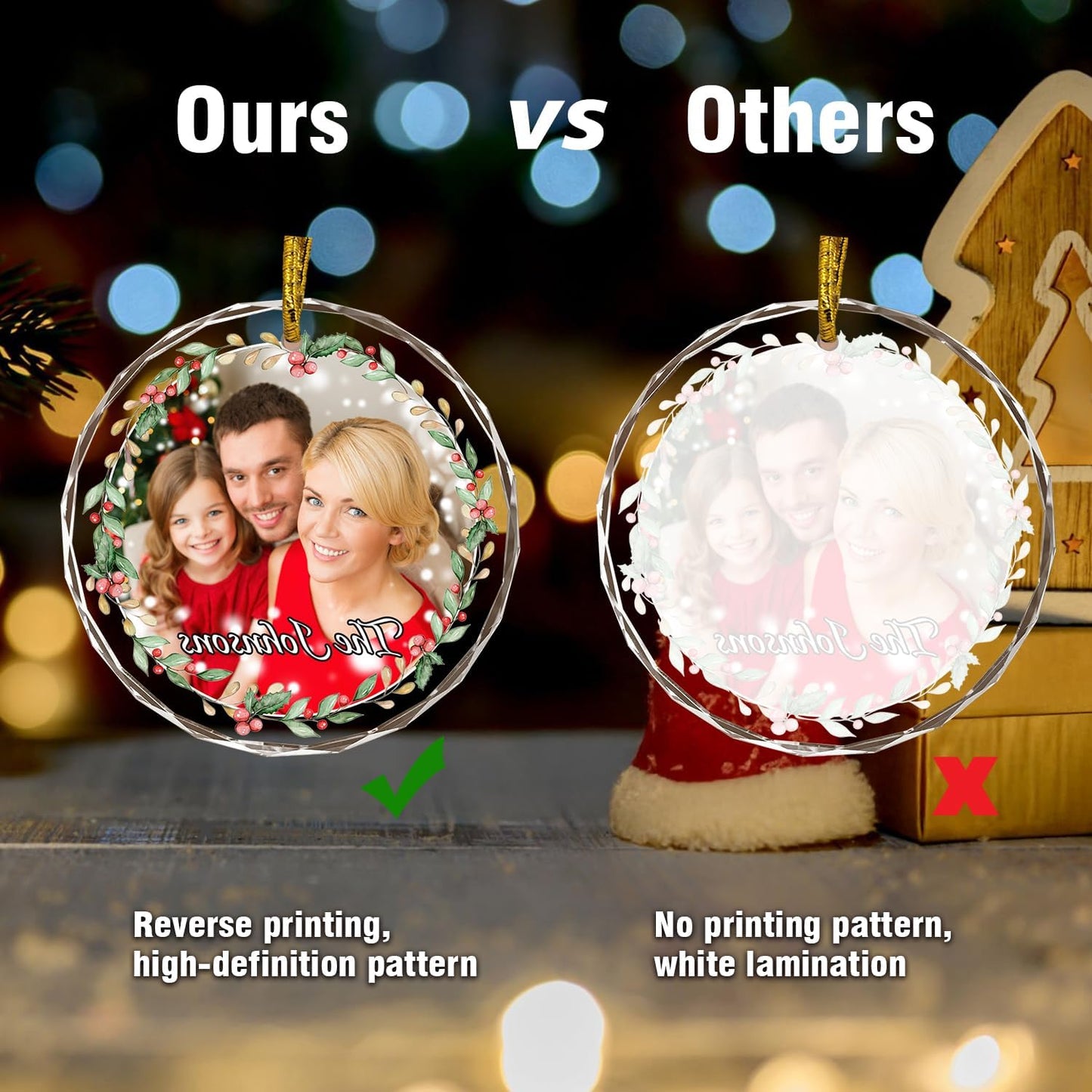 Christmas Tree Decor, Personalized Crystal Photo Ornaments, Custom Ornaments for Family/Child, Decorative Hanging Pendant, Design Your Own Picture, Gifts for Mom/Dad