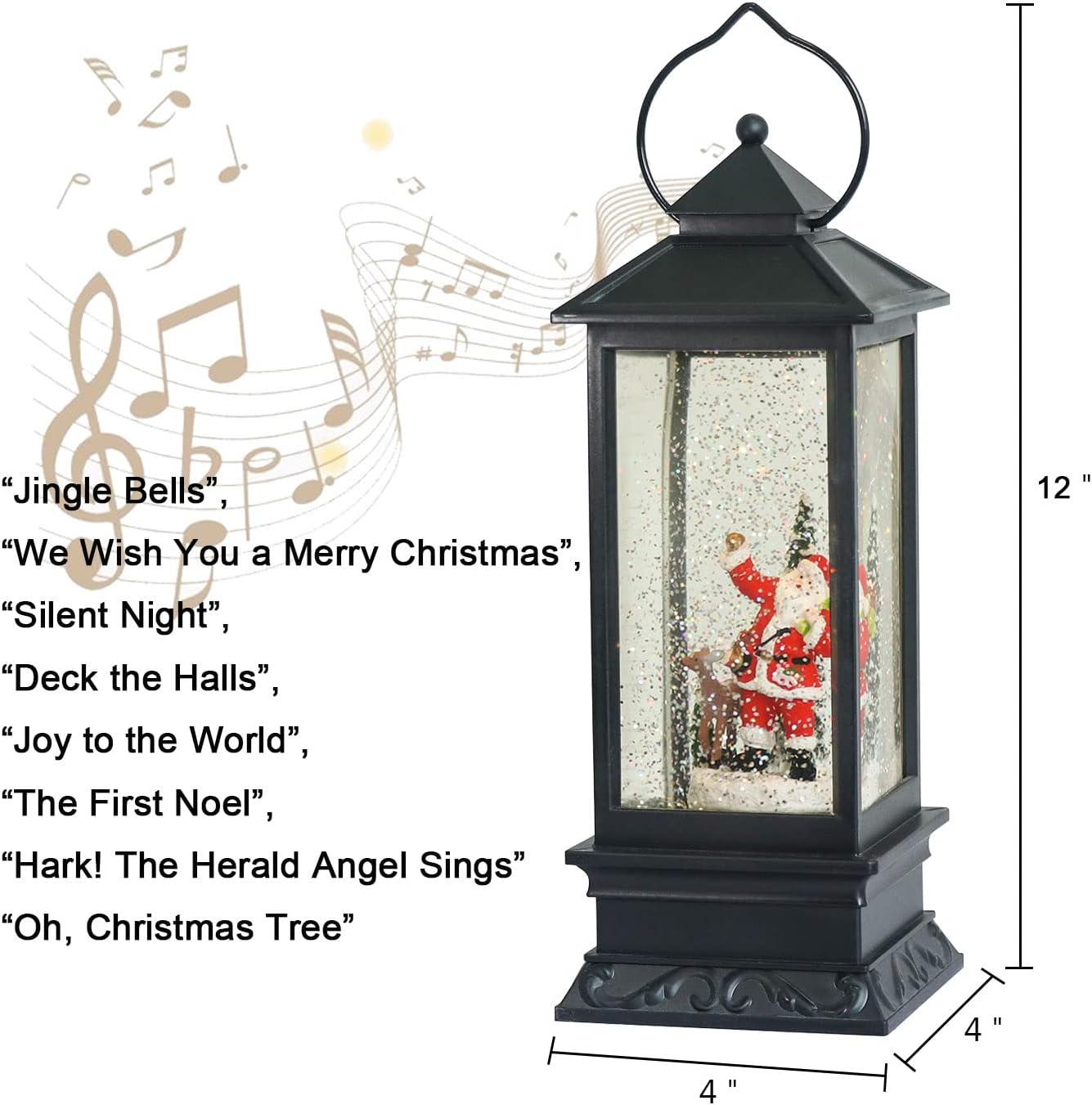 Eldnacele Christmas Snow Globe Lantern with Music, Battery Operated Lighted Swirling Glitter Water Lantern with Timer for Christmas Home Decoration, Santa
