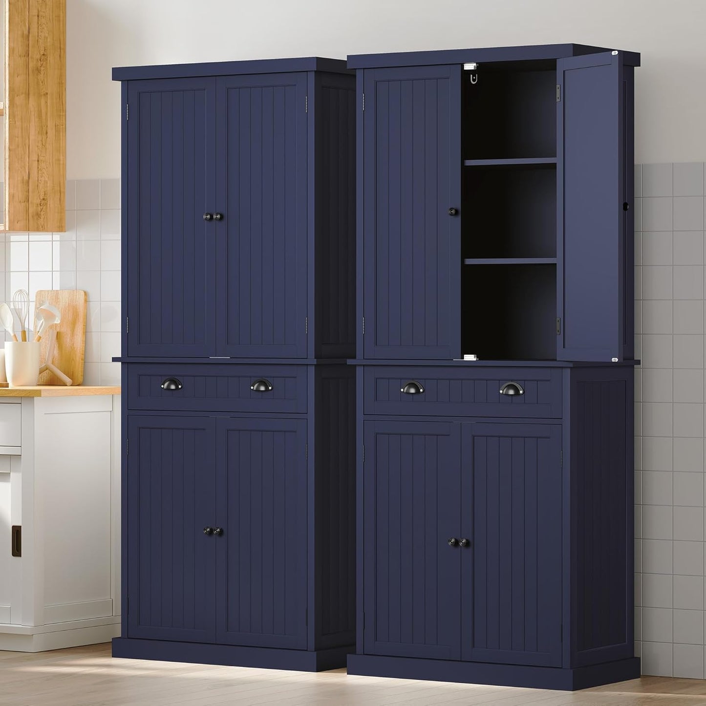 ARTPOWER 72" Tall Kitchen Pantry Storage Cabinet with Drawer and Adjustable Shelves, Pantry Cabinet for Kitchen, Bathroom or Hallway, Blue