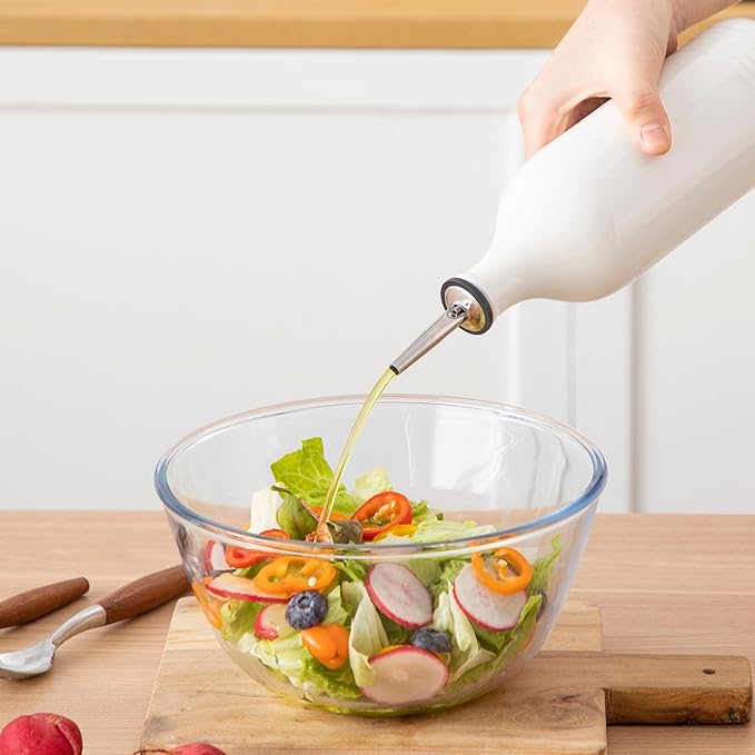 vancasso 20 Oz Ceramic Olive Oil Dispenser Bottle, Bottle Dispenser with Spout and Funnel for Kitchen,Suitable for Oil, Vinegar, Coffee Syrups & Other Liquids, White