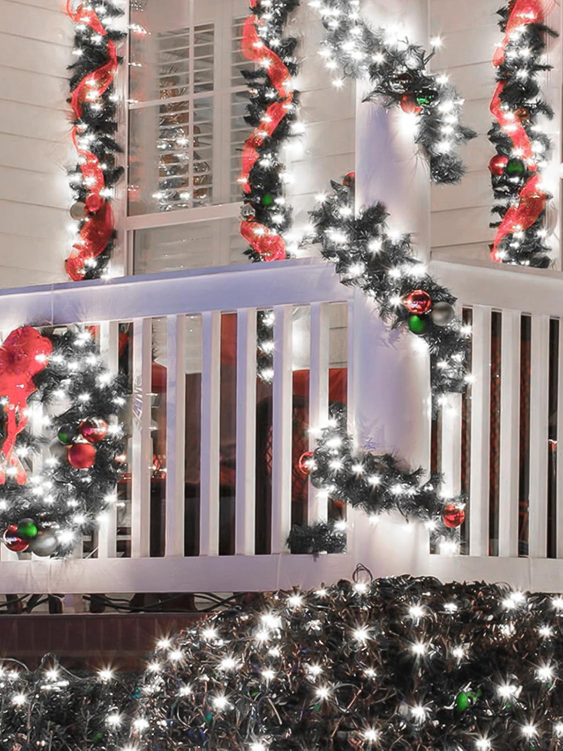 6pk Cool White Solar Christmas Lights Outdoor Waterproof, 600 LED 198FT Solar Powered LED String Lights Green Wire with 8 Modes, Solar Fairy Lights for Xmas Tree Party Wedding Garden Fence Decorations