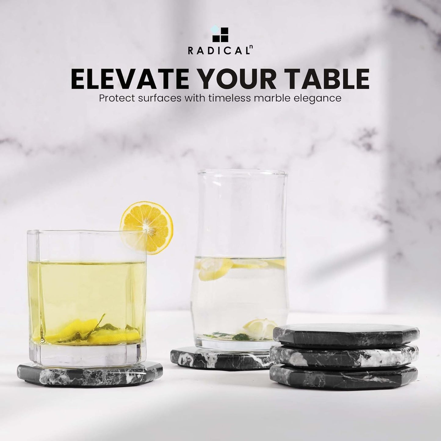 Radicaln Marble Coasters Star 3.5" Inches Black Handmade Stone Drink Coasters Set of 6 for Coffee Table and Dining Table Decor, Coaster for Drink