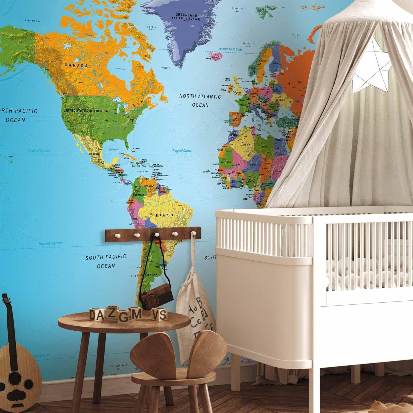 artgeist Premium Wall Mural World Map 98x69 in - XXL Non-Woven Wallpaper Fleece Wall Decor Photo Print Picture Image Design Home Map of The World k-A-0095-a-a