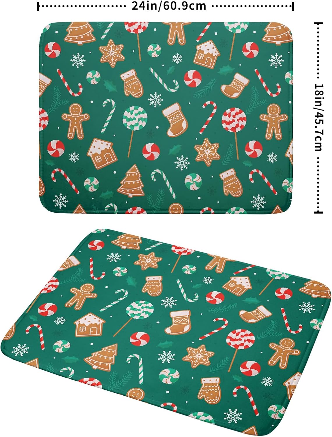 Gingerbread Dish Drying Mat for Kitchen Counter Holiday Green Super Absorbent Reversible Microfiber Kitchen Countertop Protector Dishes Pad Large 18x24 inch