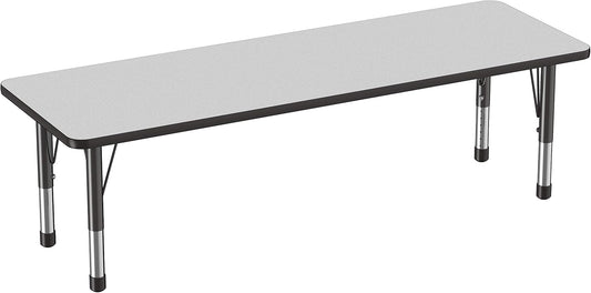 FDP Rectangle Activity School and Classroom Kids Table (24 x 72 inch), Chunky Toddler Legs, Adjustable Table Height 15-24 inches - Gray Top and Black Edge