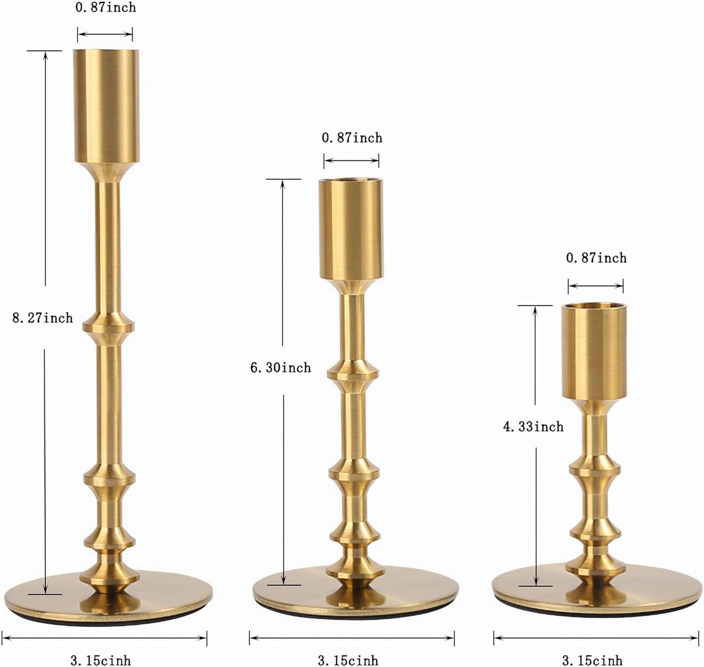 Gold Candle Holders,Modern Candle Stick Holders for Table Mantel Wedding Housewarming, Set of 3 Metal Brass Candlestick Holder