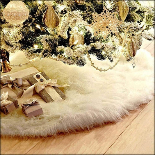 AOGU 30 Inch Faux Fur Christmas Tree Skirt White Plush Skirt for Merry Christmas Party Christmas Tree Decoration