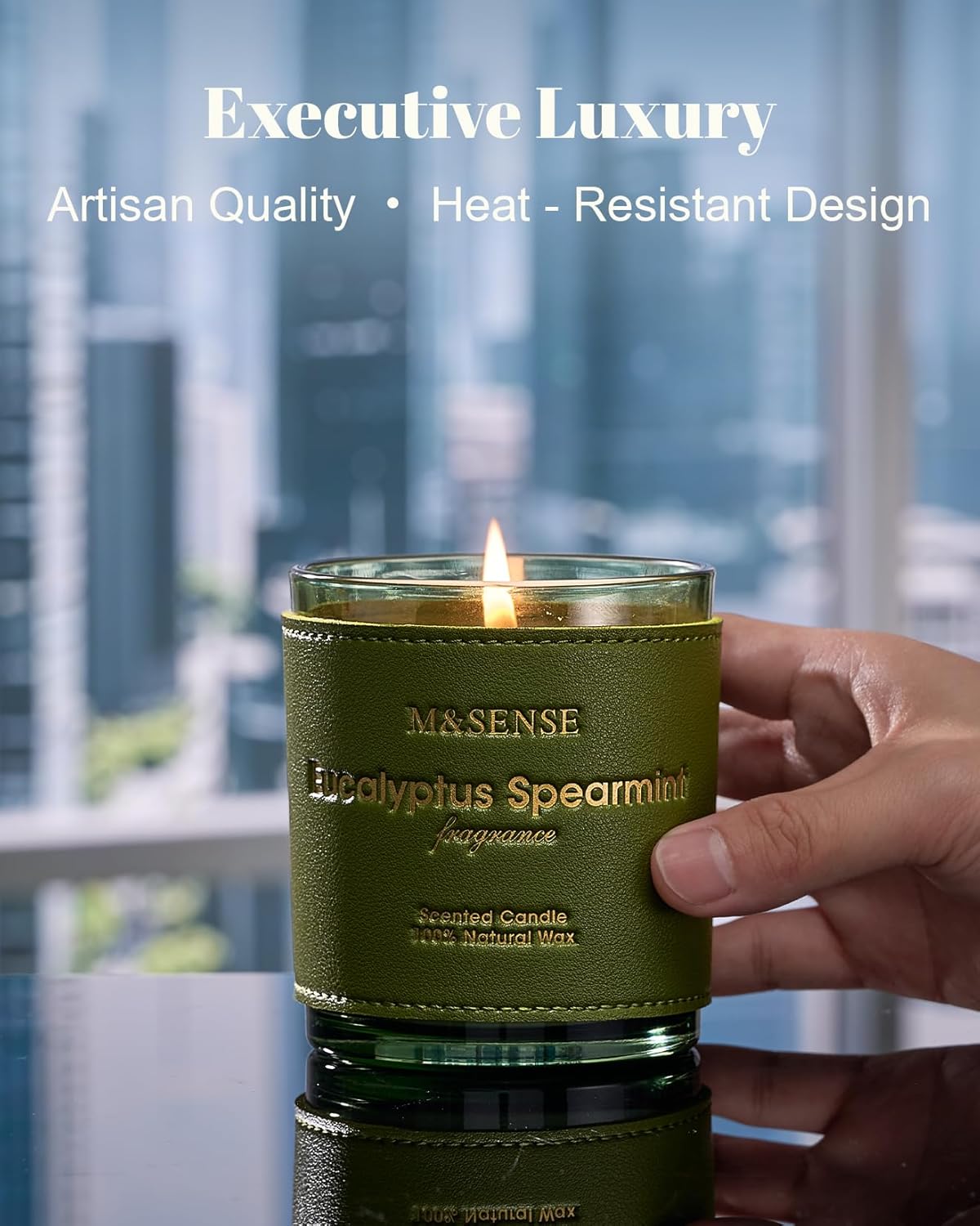 M&SENSE Eucalyptus Mint Scented Vegan Soy Candles, Heavy Scented, 10oz Long Burning 42-Hour Burn Time,Home Fragrance for Stress Relief, Calming, Meditation, Housewarming Gift for Women and Men