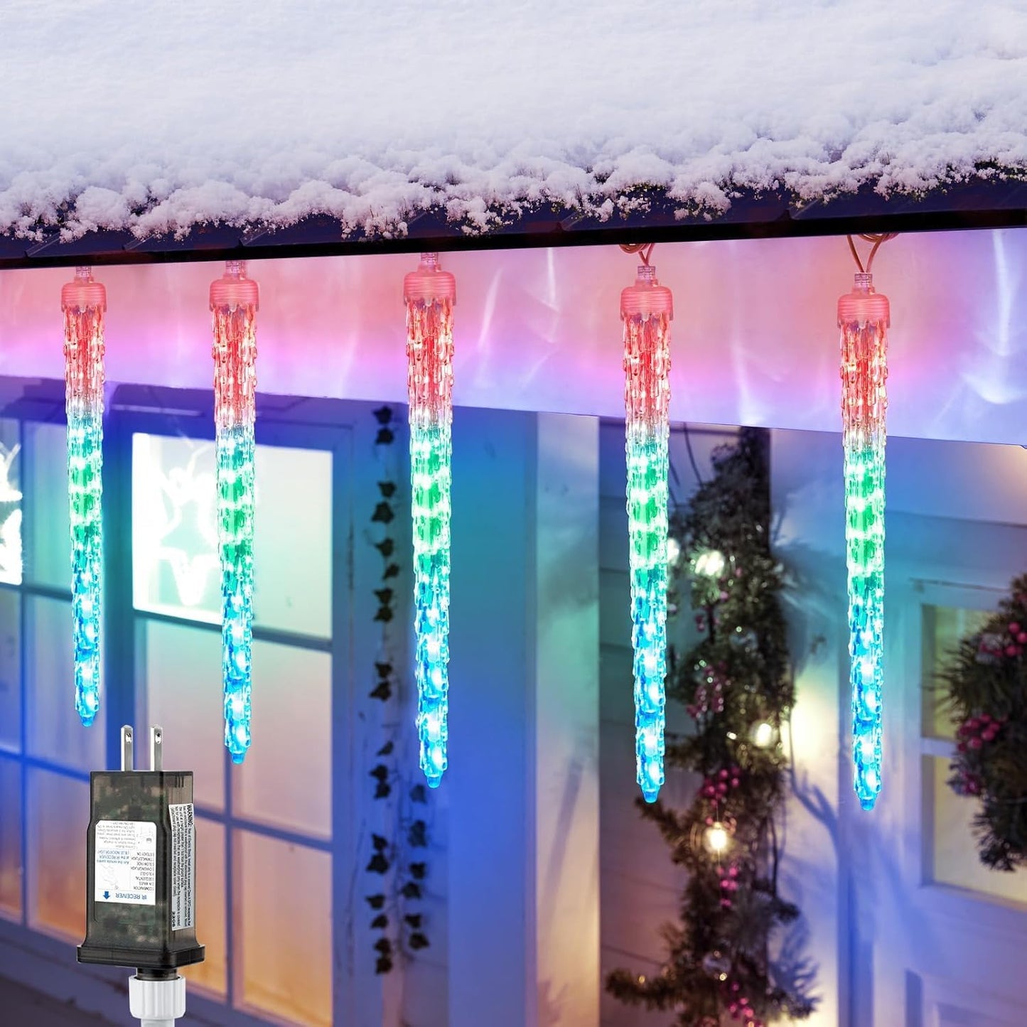 Brightown Christmas Meteor Shower Icicle Lights Outdoor, 30ft with 30 Tube 720 LED Dropping Effect, Waterproof Decorations for House Eave Roofline, Multicolor