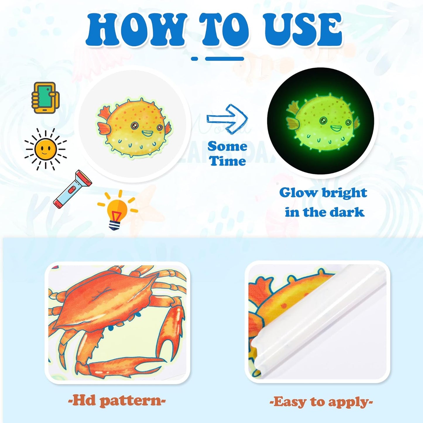 Ocean Fish Wall Decals Glow in The Dark, Removable Sea Turtle Wall Stickers, Luminous Wall Decor for Nursery Playroom Bedroom, Birthday Christmas Gift Decoration