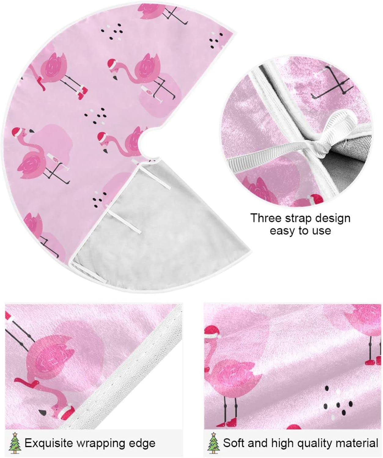 Christmas Flamingo Champagne Tree Skirt, Seasonal Tree Mat Holiday Party Supplies Ornaments Indoor Outdoor Decorations for Tabletop Trees 47.2 Inches