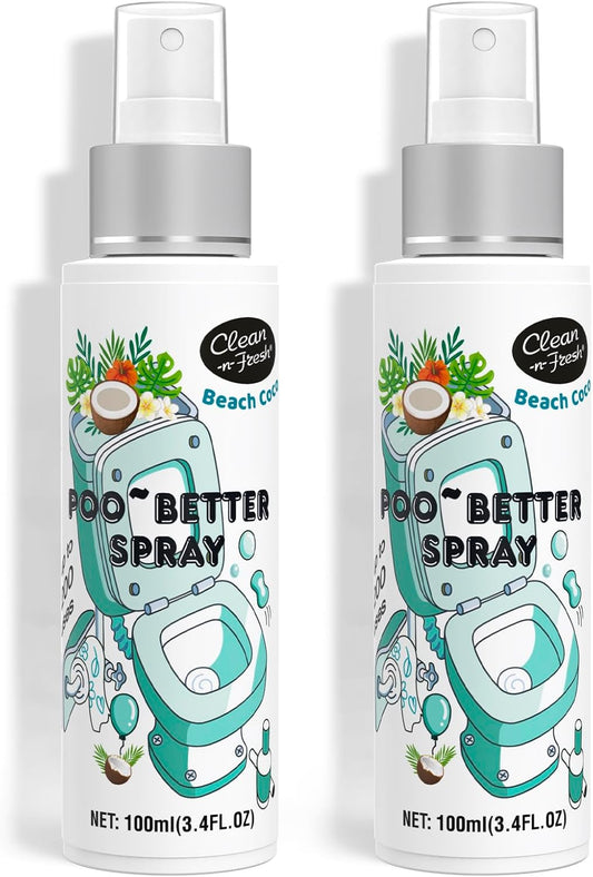 Clean-n-Fresh Toilet Spray 6.8 Fl.Oz, Poop Spray Beach Coco, Bathroom Air Fresheners Spray, Long Lasting Odor Eliminator - Coconut, Vanilla & Lily of the Valley