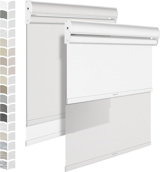 BERISSA Dual Roller Shades with Cassette Valance, Blackout and 5% Light Filtering, Day and Night Shades for Home Office. Striped Jacquard White, Custom Sizes