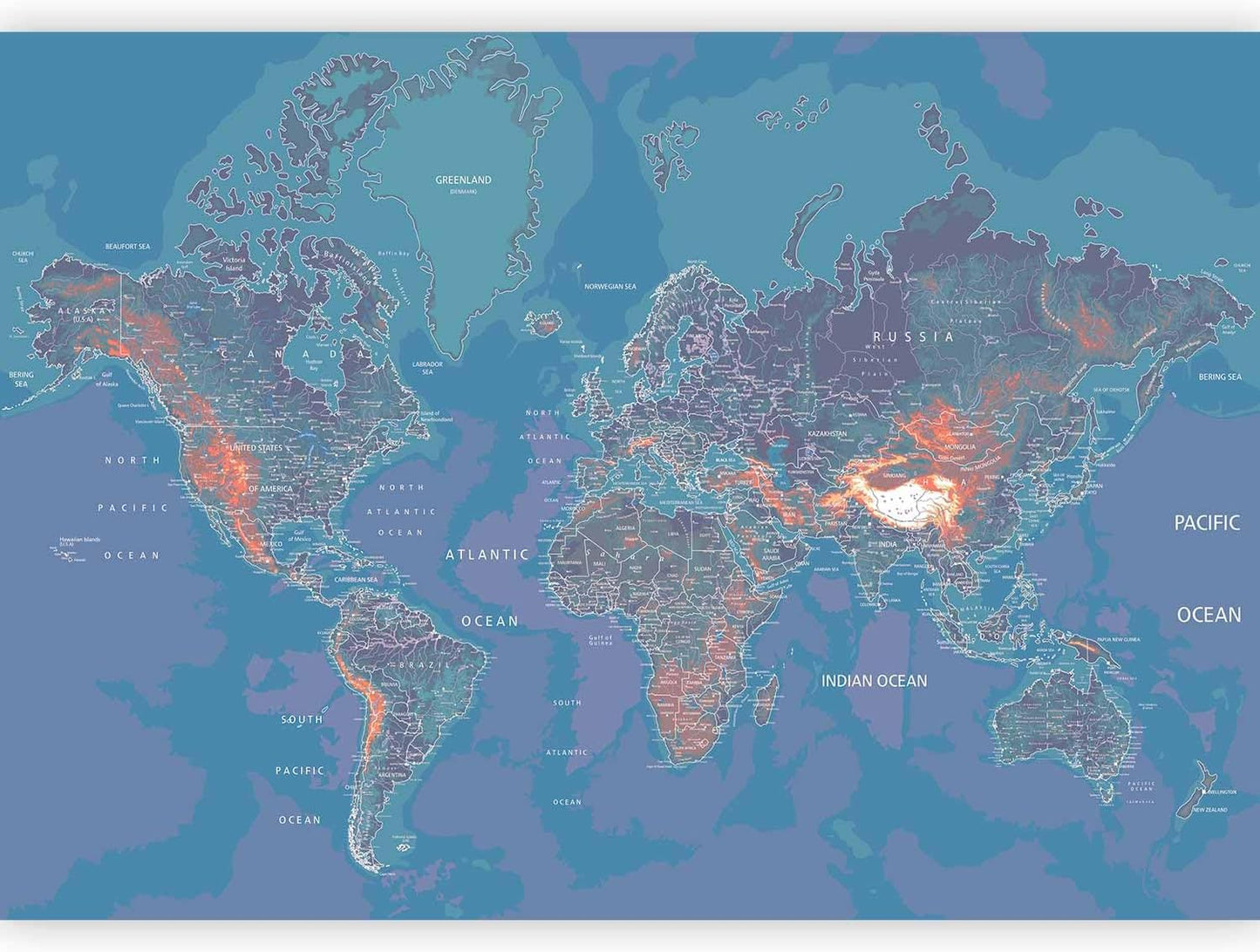 artgeist Wall Mural World Map 157x110 in - XXL Non-Woven Wallpaper Fleece Wall Decor Photo Print Picture Image Design Home Map of The World k-A-0061-a-d