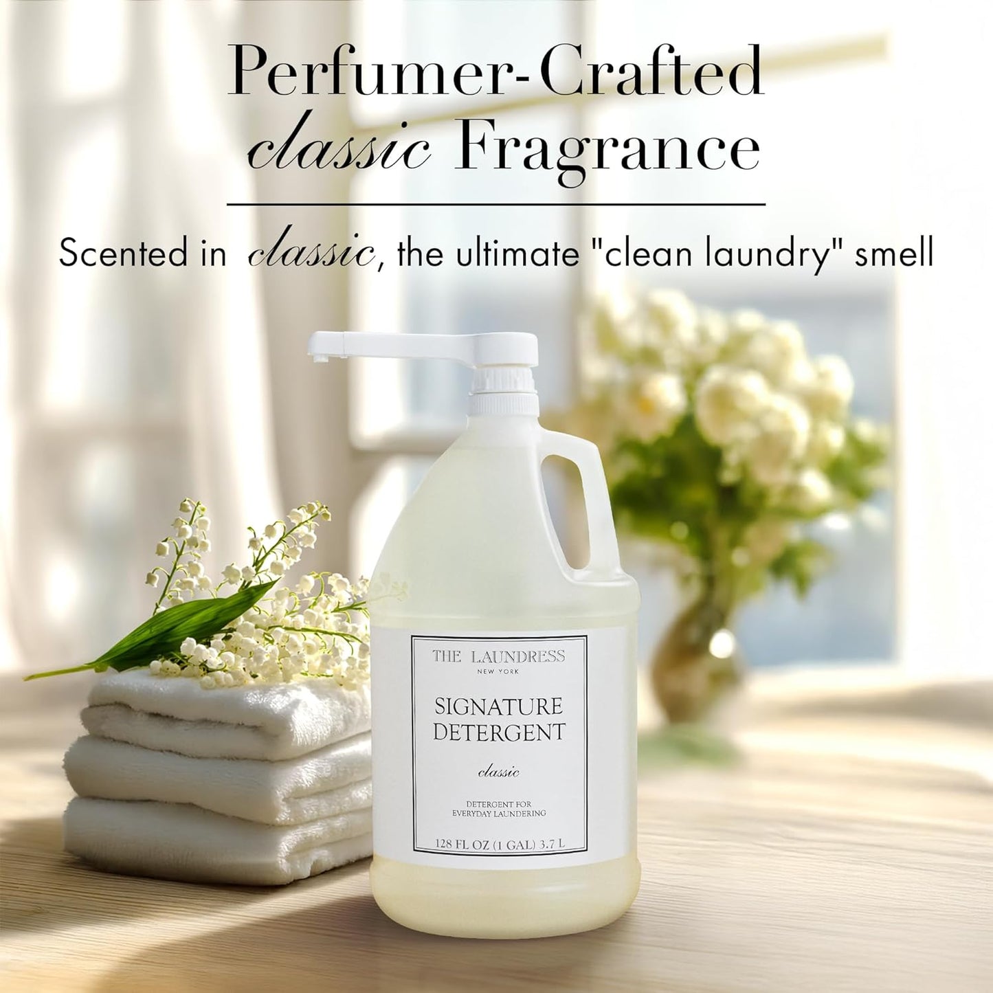 The Laundress Luxury Laundry Detergent, Gallon Pump, 126 Loads, Scented Signature Classic Fragrance, Concentrated Triple Enzyme Deep Cleaning and Targeted Stain Remover, 96% USDA Biobased Product