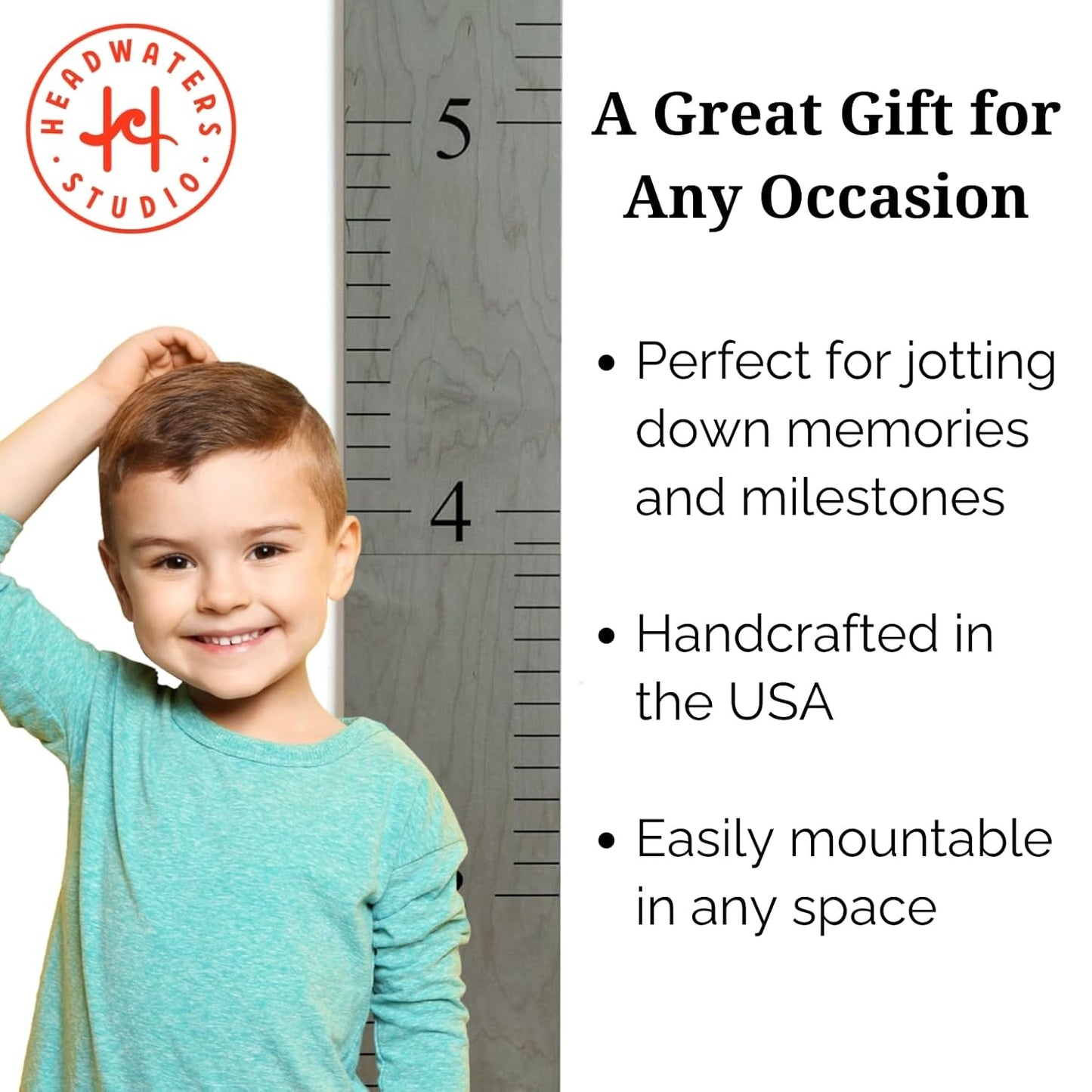 Wooden Growth Chart – Kids Height Chart, Wall Measurement for Kids, Height Chart for Wall, Growth Ruler for Children – Our Growing Grandkids, Gray (63"x6.7")
