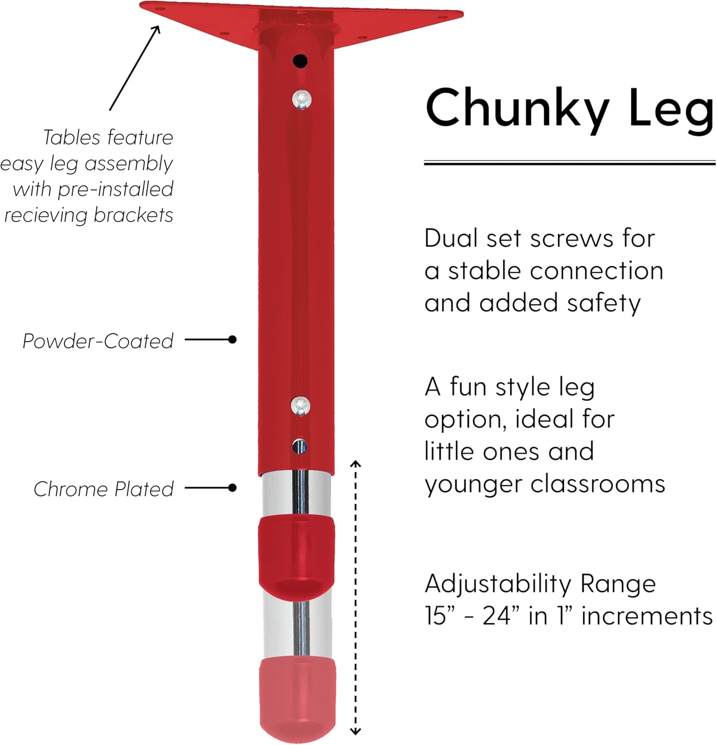 FDP Rectangle Activity School and Classroom Kids Table (24 x 36 inch), Chunky Toddler Leg, Adjustable Height 15-24 inches - Maple Top and Red Edge