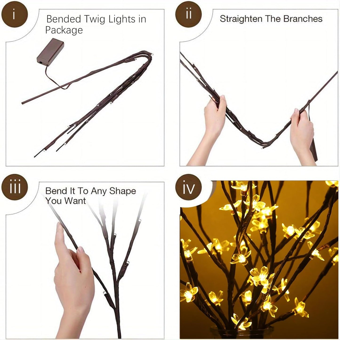 3 Pack Battery Lighted Branch Flowers Lights with 12 Colored 3D Butterfly Indoor Bedroom Decorations, Warm White 60 LED Artificial Cherry Blossom Twig Vase Filler Willow Tree Home Decor