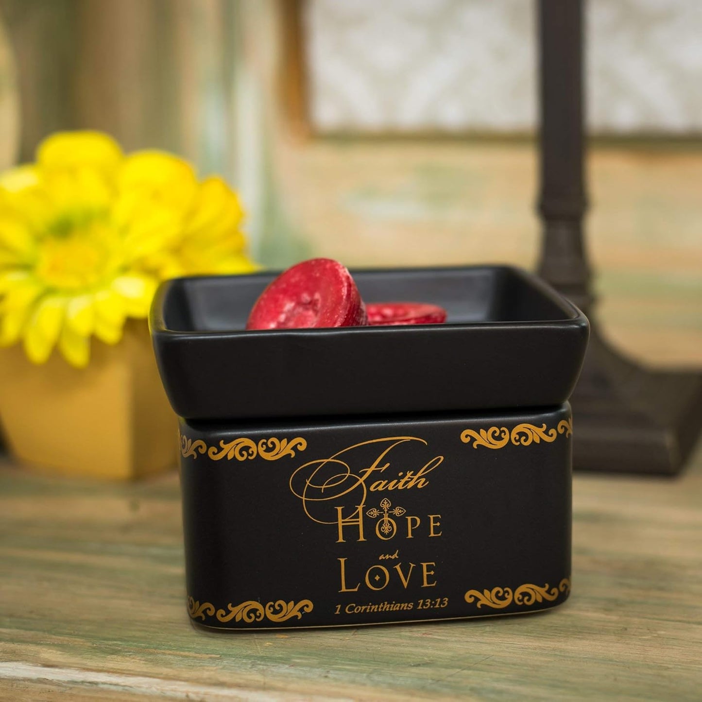 Elanze Designs Faith Hope Love Ceramic Stoneware Electric 2 in 1 Jar Candle and Wax and Oil Warmer