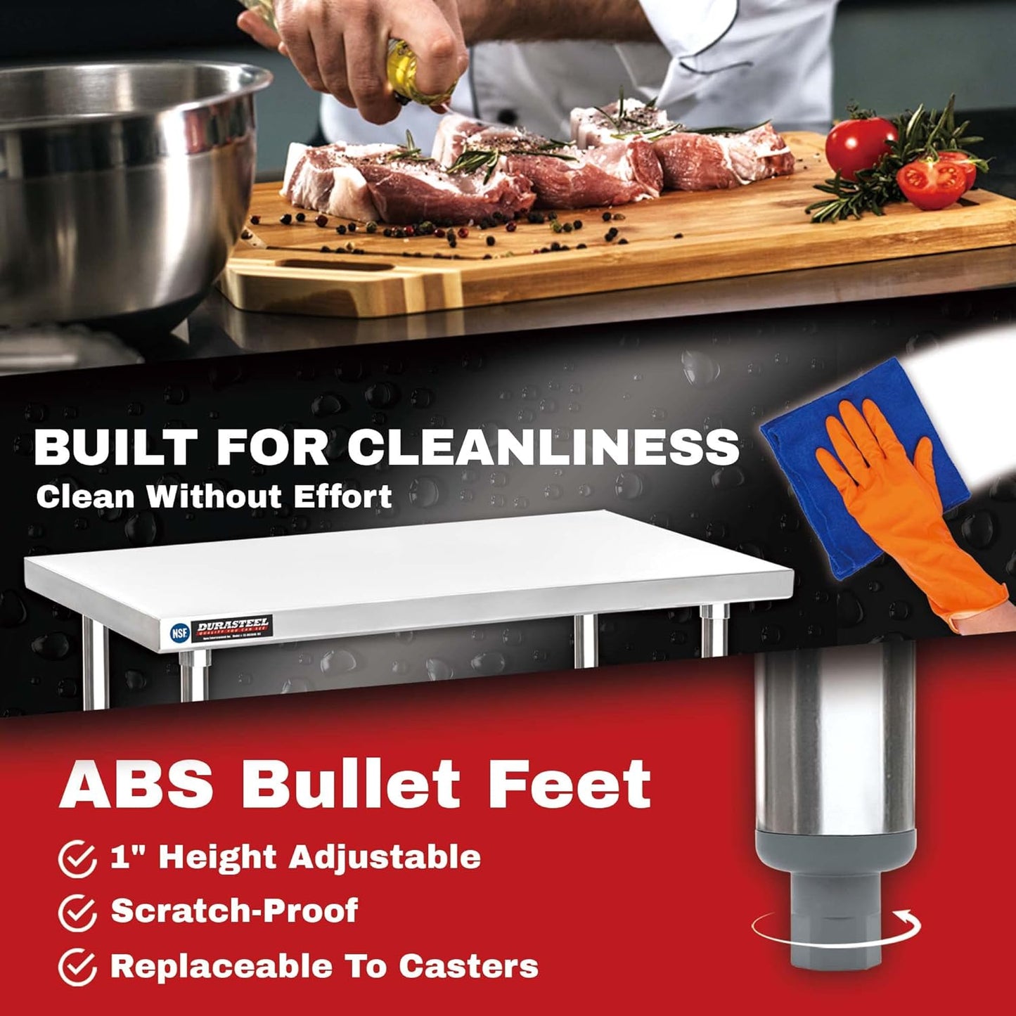 DuraSteel 30x72 Stainless Steel Prep Table - NSF Commercial Kitchen Metal Worktable - Large Laboratory Benches with Under Shelf - For Laundry Room, Kitchen, Garage, Restaurant