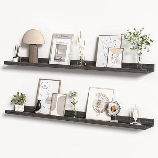 Floating Shelves for Wall, Picture Ledge Shelf 48 Inch Solid Wood Set of 2, Rustic Wall Shelves with Lip, Kids Bookshelf, Photo & Picture Live Edge Floating Shelves for Bedroom, Living Room, Kitchen