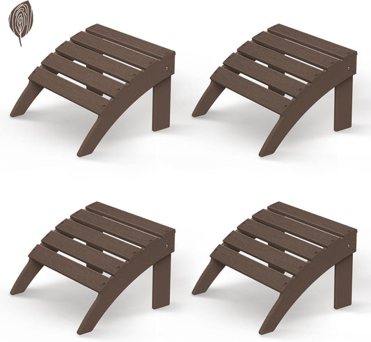 GREENVINES Adirondack-Ottoman | Wood Grain | Set of 4 | HDPE Plastic | Outdoor Footrest | All Weather | Foot Rest | Foot Stool | Dark Brown | for Adirondack Chair