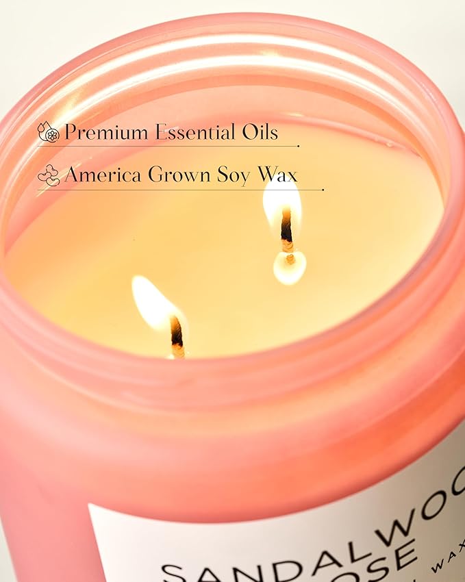 M&SENSE Sandalwood Rose Scented Candle 19.4oz 110 Hours Long Lasting Burn Natural Soy Wax Strong Scented Candle for Home, 2 Wick Home Fragrance Slow Burning Housewarming Gifts for Men Women