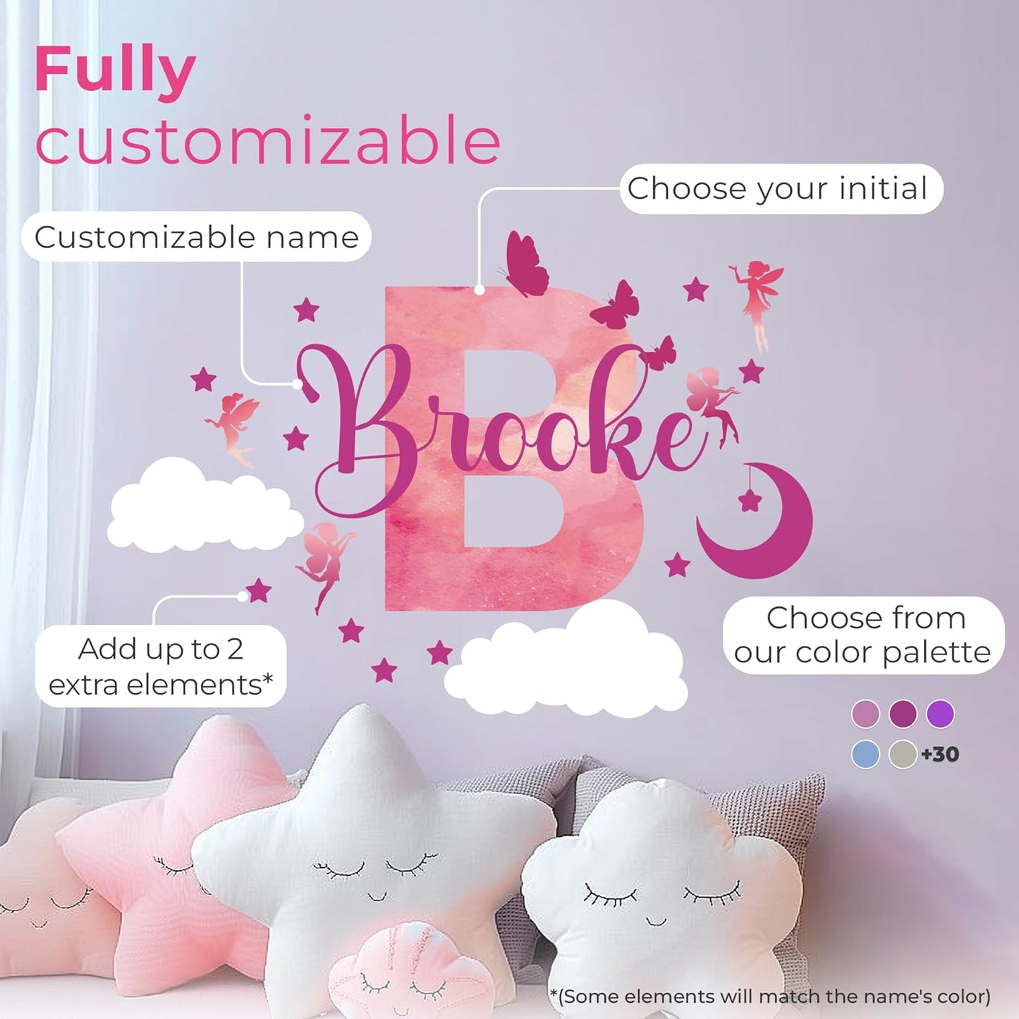 Custom Stickers Name Wall Decor I Personalized Name Sign for Room Decor | Multiple Custom Name & Initial I Decal for Baby Girl Nursery Decor I Nursery Wall Decal for Baby (C. Pink Sky)