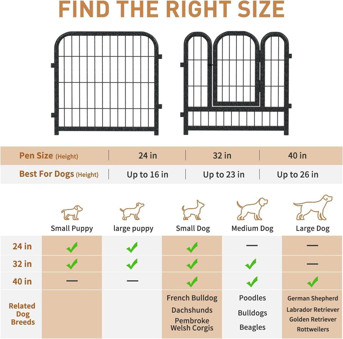 Metal Dog Playpen, 24" Inch Height 16 Panels, Ideal Dog Fence for Large/Medium/Small Dogs Indoor & Outdoor Bliss, Perfect Dog Pen for Camping, Yard and RV | Black-Silver