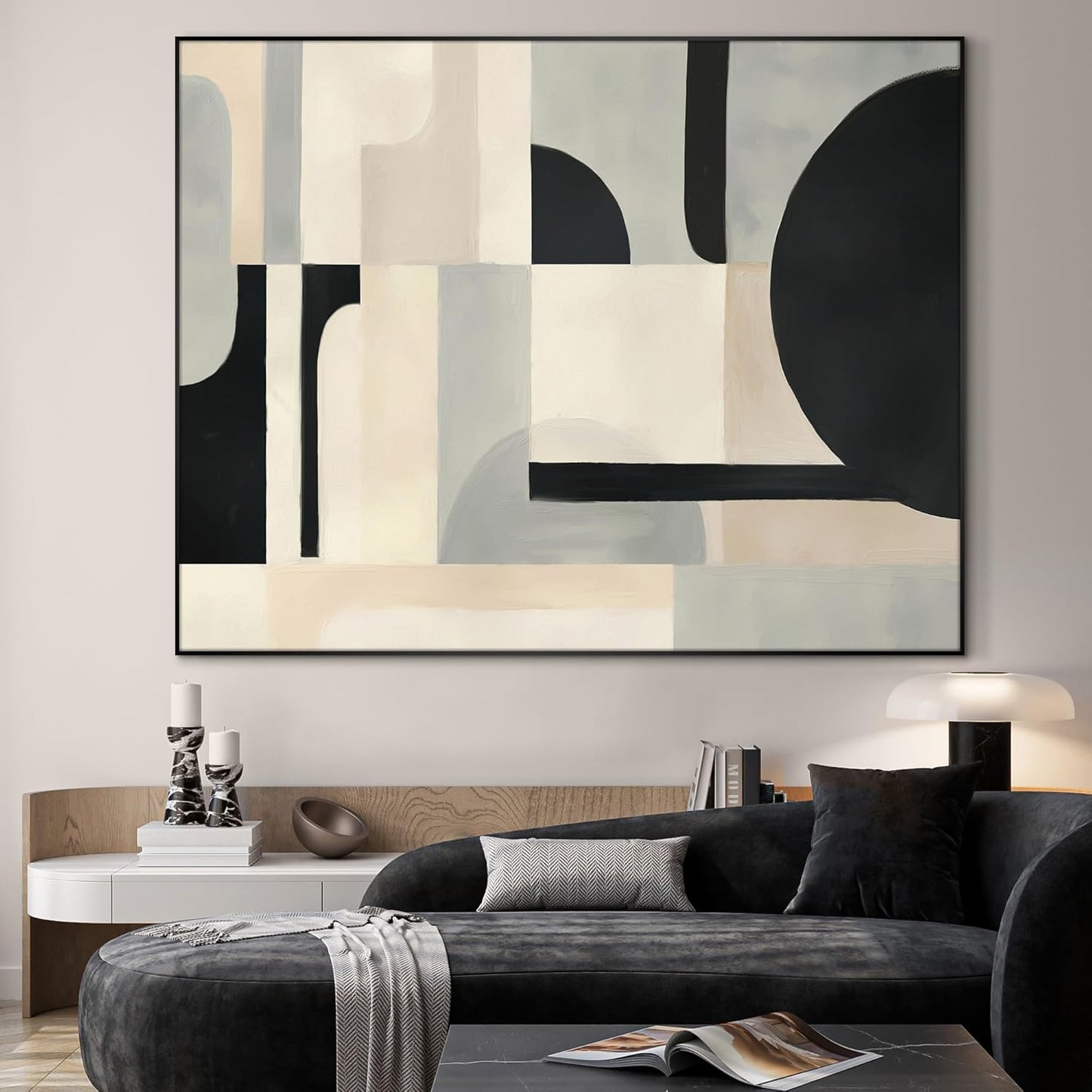 SIGNWIN 36"x46" Extra Large Framed Wall Art Modern Neutral Abstract Geometric in Black and Beige, Clean Minimalist Design for Home Living Room Bedroom Decor (Frame Assembly Required)