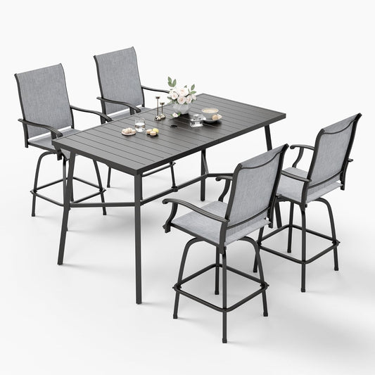 Sophia & William Outdoor Bar Set, Patio Bar Table and Chairs Set, Bar Height Patio Set - 4 x Swivel Bar Chairs(Grey), 1 x Rectangular Bar Table(Wood-Like)