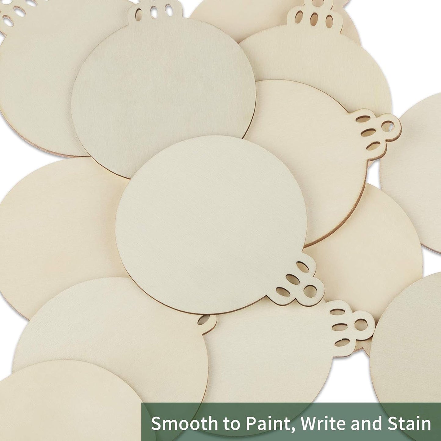 Fuyit 50PCS 4-Inch Wooden Christmas Ornaments, Unfinished Pre-Drilled Wood Slices Circles for DIY Crafts, Party Decorations & Holiday Ornaments