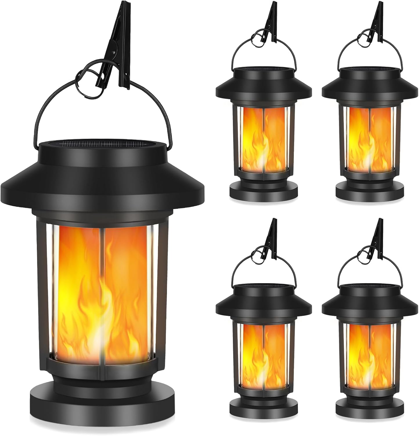 Derynome Solar Lantern Outdoor Lights, 4 Pack Upgraded Flickering Flameless Solar Lights Outdoor Waterproof, Hanging Decorative Lanterns for Yard Patio Path Garden Decor (4)
