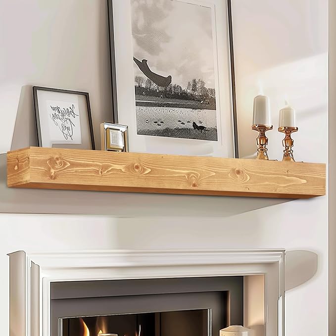 56x8x5 Fireplace Mantel - Handcrafted Rustic Solid Wood Wall Mounted Floating Shelf