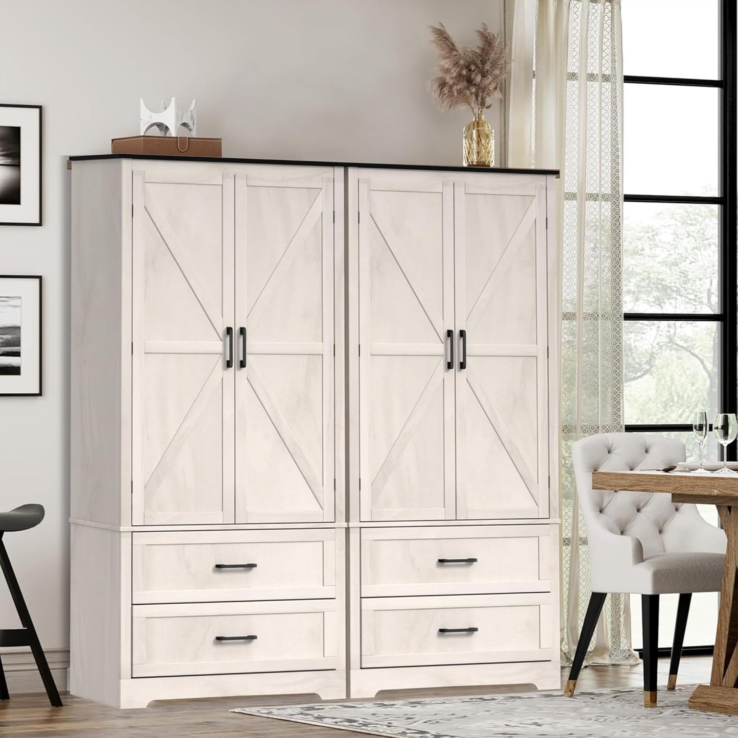 71" Kitchen Pantry Storage Cabinet, Barn Doors Tall Storage Pantry Cabinet with Drawers & Adjustable Shelf, Modern Farmhouse Cupboard Wood Pantry for Kitchen, Living Room, Dining Room, Oak Beige