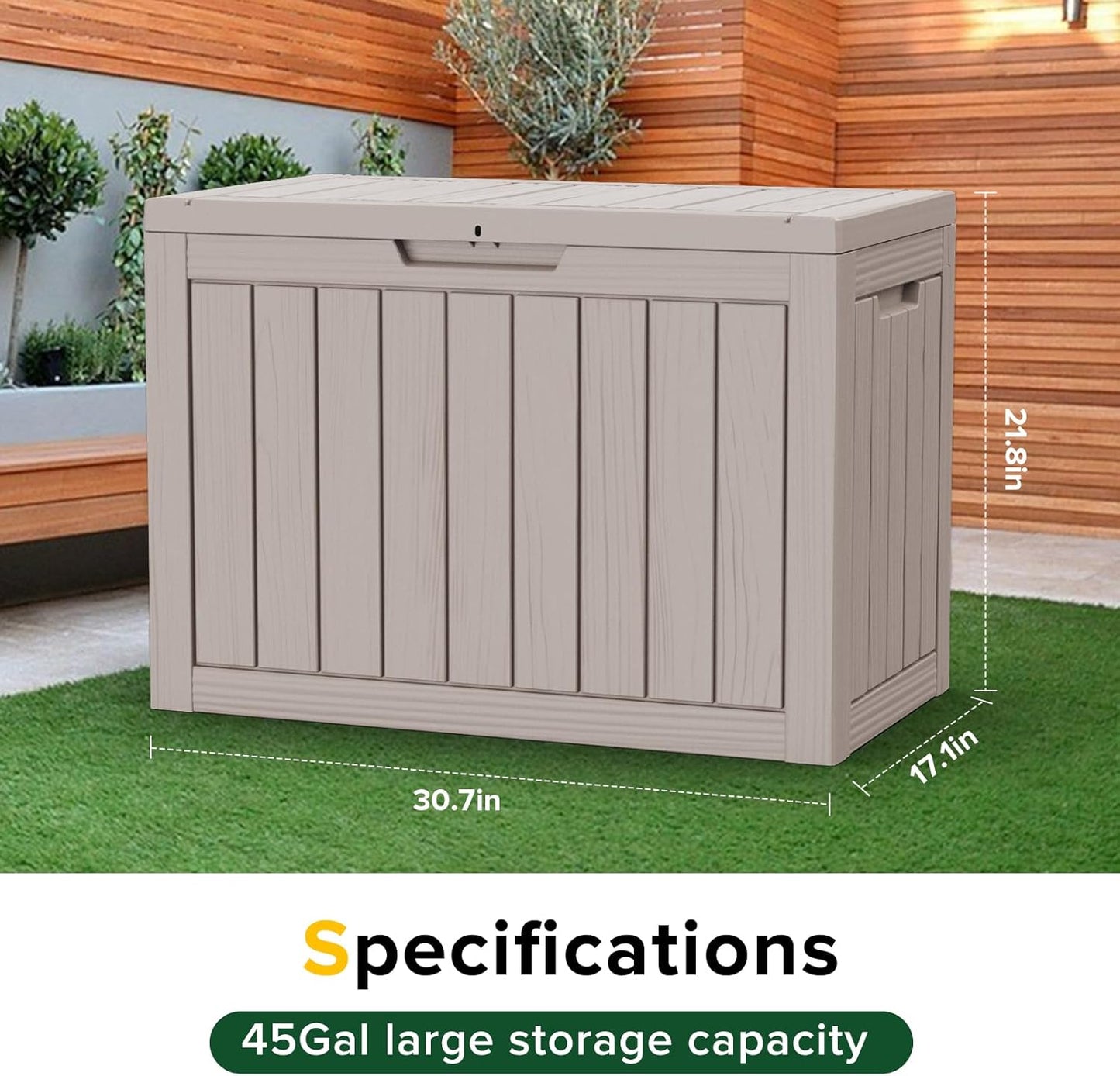 45 Gallon Outdoor Deck Box,Storage Lockable Waterproof Patio Furniture,Garden Tools,Cushions,Pool Accessories Outside Storage Resin Box(Grey)