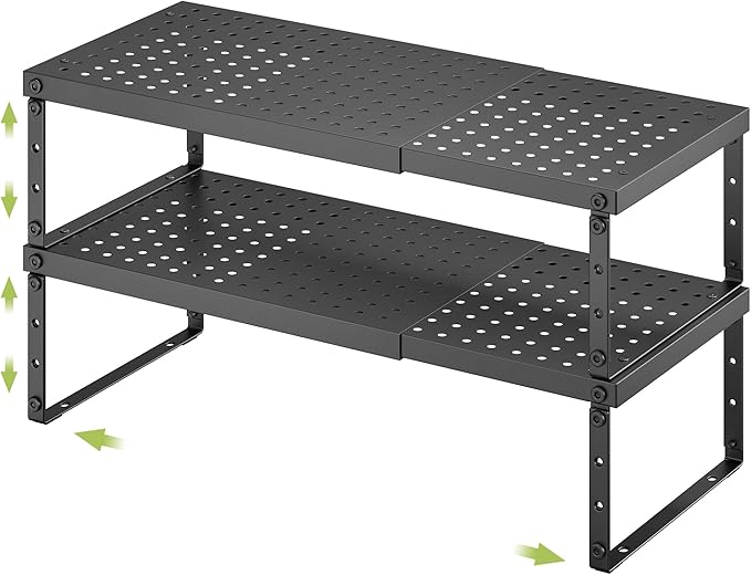 Expandable Cabinet Organizer Shelf With Adjustable Height, Stackable Kitchen Countertop Organizer Rack, Adjustable Shelf Riser For Kitchen Counter, Pantry, Cupboard, Desk, Tabletop