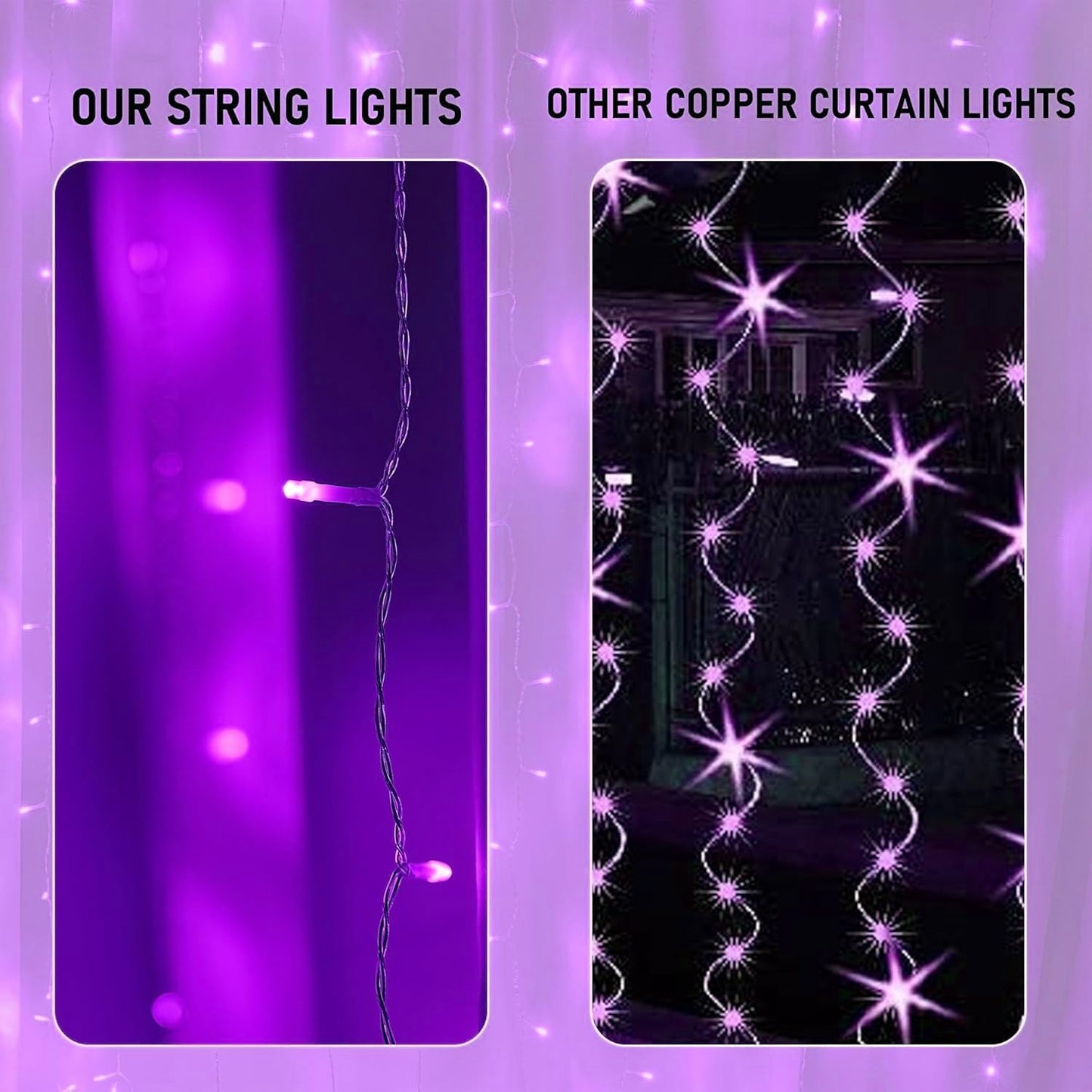 Dazzle Bright 300 LED Curtain String Lights, Halloween Fairy Lights for Bedroom with 8 Lighting Modes, Connectable Waterproof Window Light Party Wedding Garden Wall Decor, Purple