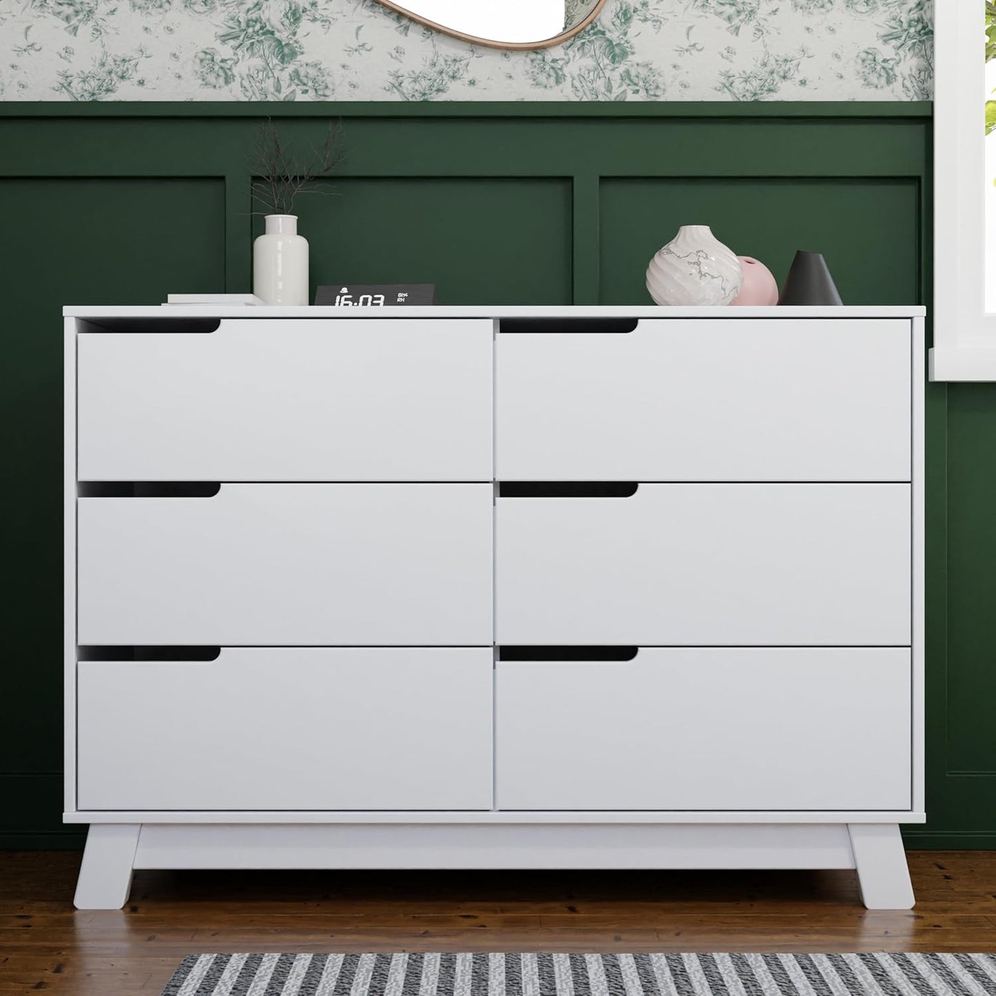 Babyletto Hudson 6-Drawer Assembled Double Dresser in White, Greenguard Gold Certified