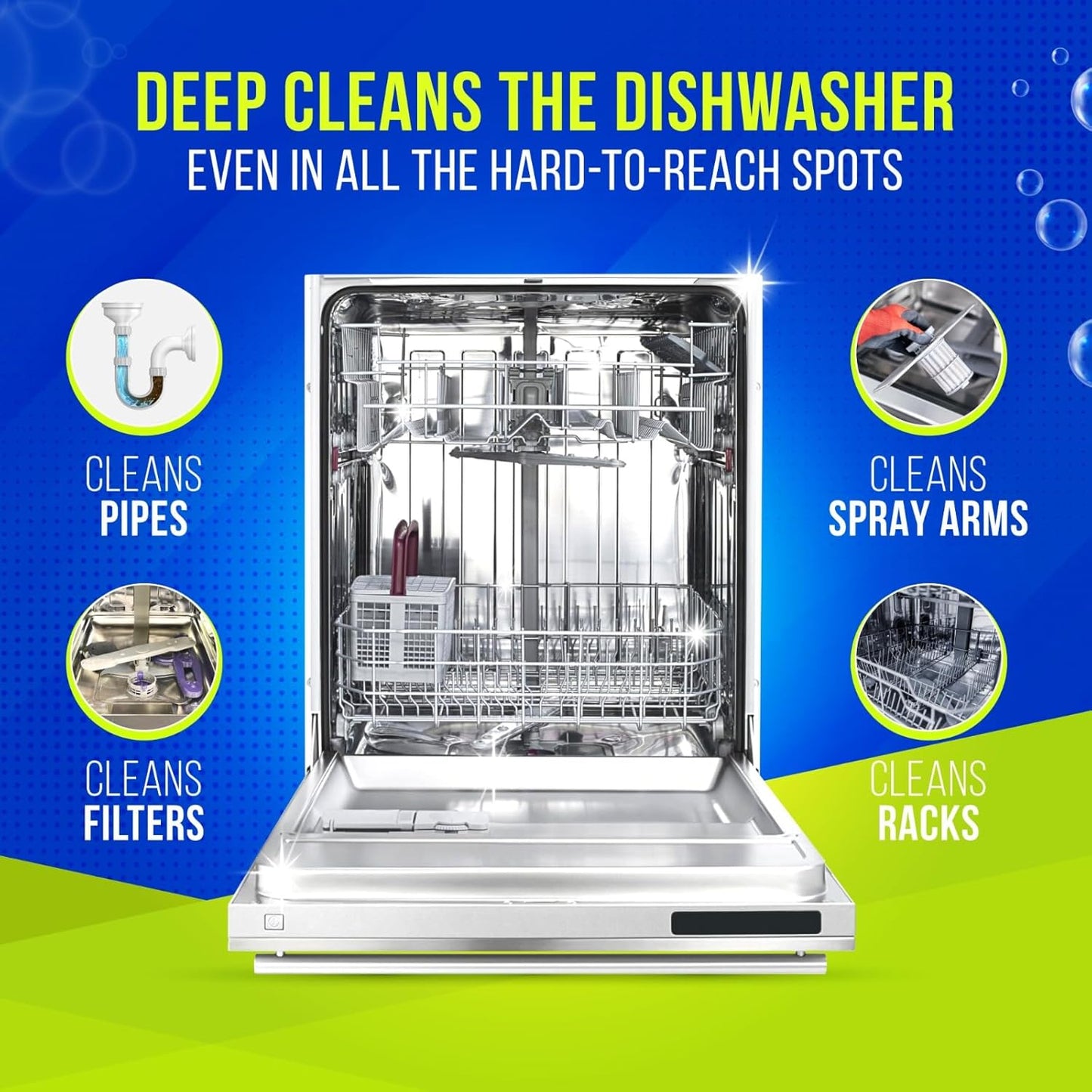 Washing Machine & Dishwasher Cleaner Tablets, 50 Count, Unscented, Compatible with Front/Top Loader & HE Washers, Removes Residue, Stains, Grime & Limescale, 12-Month Supply