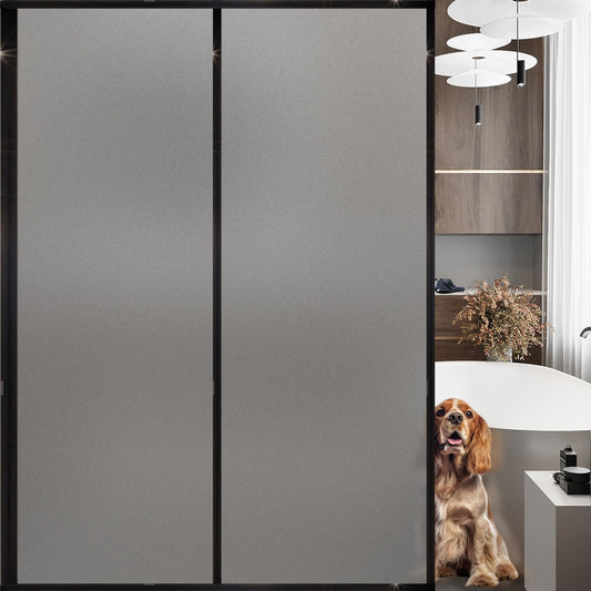 Frosted Glass Window Privacy Film Decorative, Bathroom Privacy Film for Glass Windows Cover, Static Cling, Removable, Reusable, Anti-UV, Anti-Glare, Heat Blocking,Gray,45.2X196.9Inch