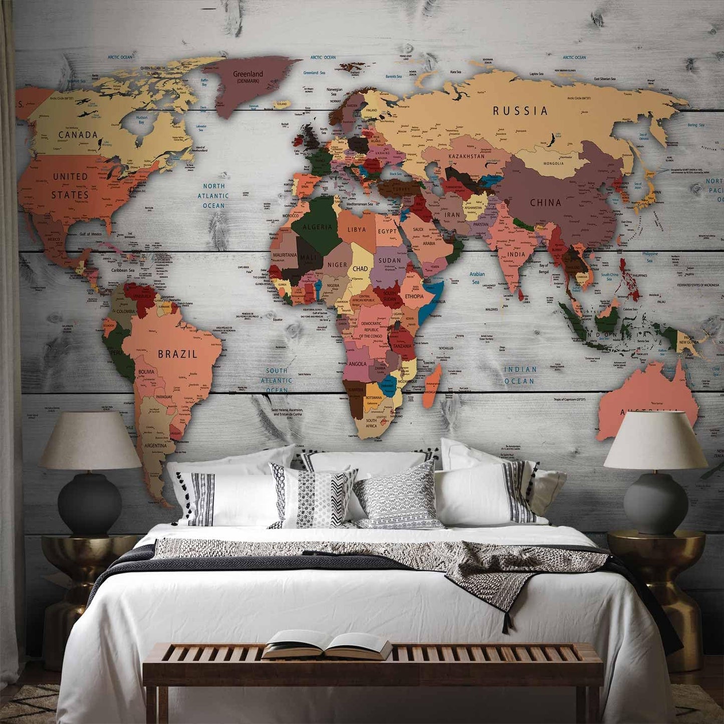 artgeist Premium Wall Mural World Map 98x69 in - XXL Non-Woven Wallpaper Fleece Wall Decor Photo Print Picture Image Design Home Map of The World k-B-0009-a-c