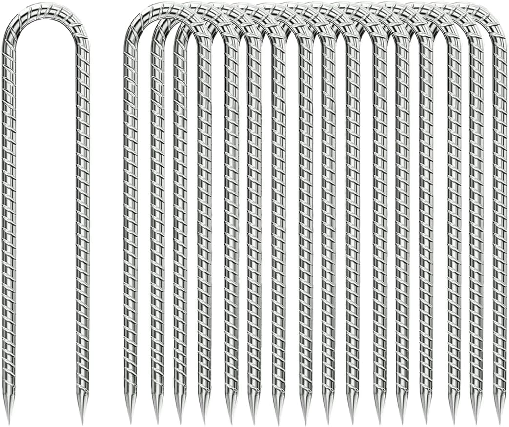 Ground-Stakes-Heavy-Duty-12 inch, U-Hook Rebar Stakes Galvanized Anti-Rust 20pcs Garden Stakes Metal Ground Anchors for Garden Dog Fence Chicken Coop Tent Trampoline Accessories Deer Fence