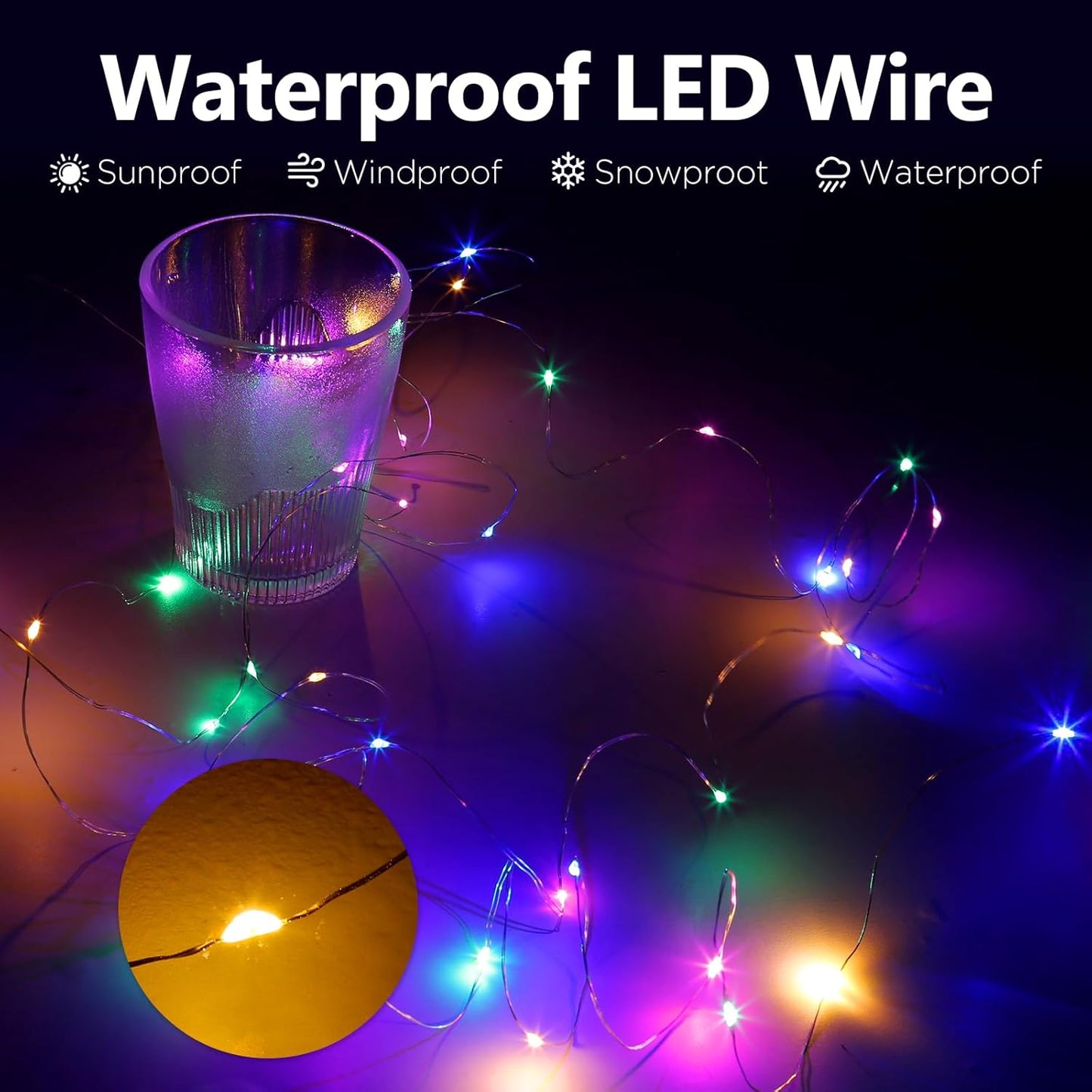 Fairy Lights Battery Operated String Lights 16.4ft 50LED Flashing and Constant Light Waterproof Silver Wire for Christmas DIY Party Bedroom Wedding (Multicolor, 2 Pack)