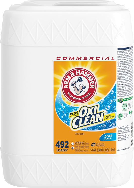 Arm & Hammer plus OxiClean Liquid Laundry Detergent Professional, Fresh Scent, 5 Gallon (Pack of 1) 492 Loads