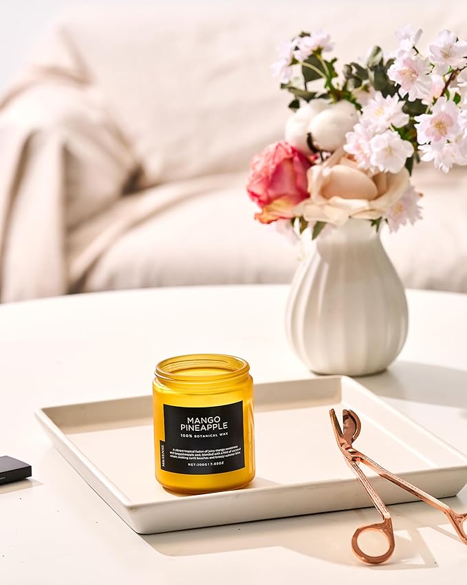 M&SENSE Mango Pineapple Tropical Scented Candle, 7.05oz Non Toxic Natural Soy Wax 50 Hours Long Lasting Burn Fruit Scent Summer Gifts for Housewarming, 2 Wick Aromatherapy Candle for Women Men
