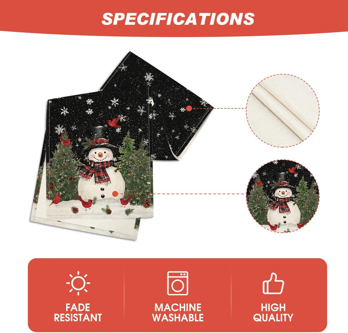 Artoid Mode Snowman Birds Trees Christmas Table Runner, Seasonal Black Winter Holiday Kitchen Dining Table Decoration for Home Party Decor 13 x 48 Inch